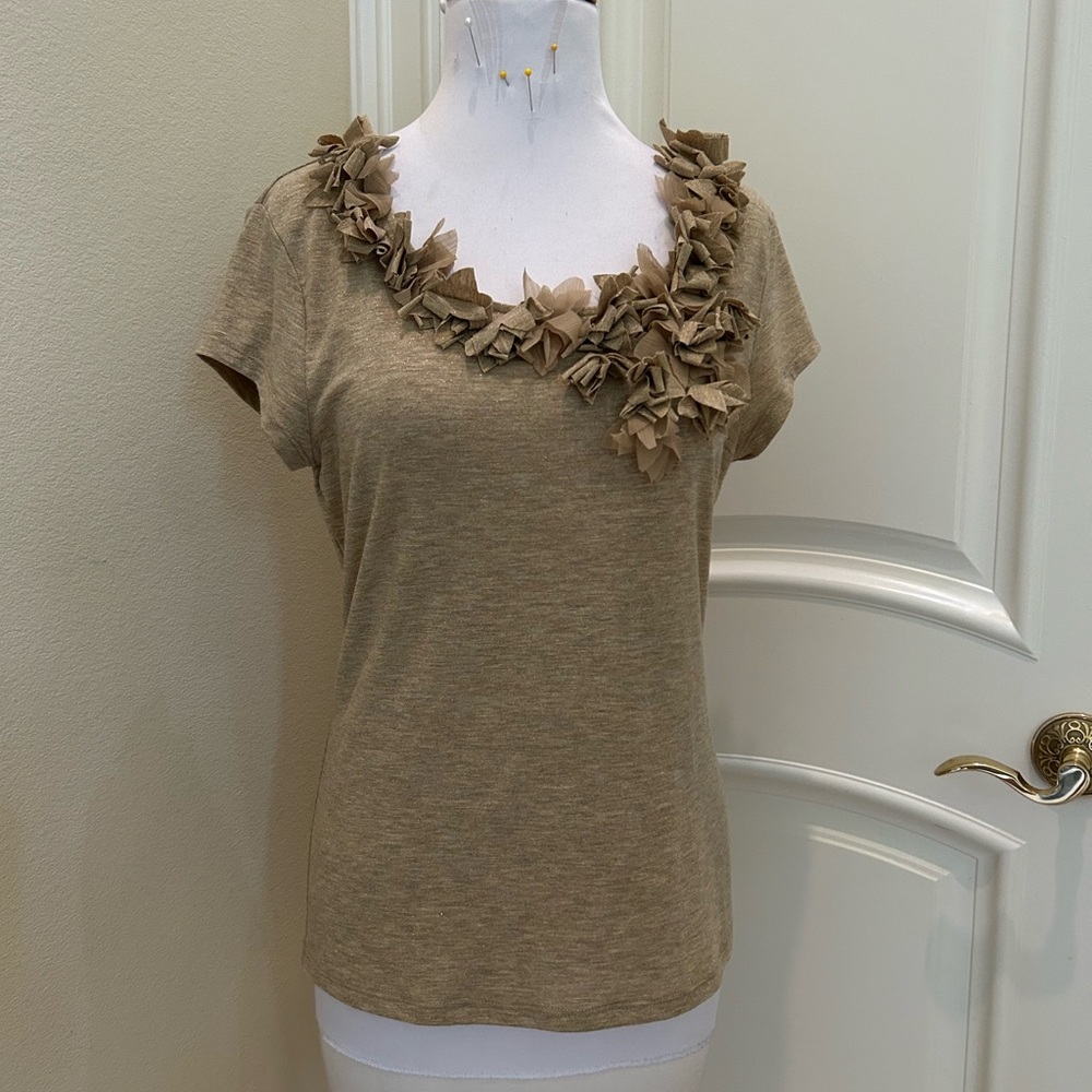 INC gold fleck knit top with leaf detailing